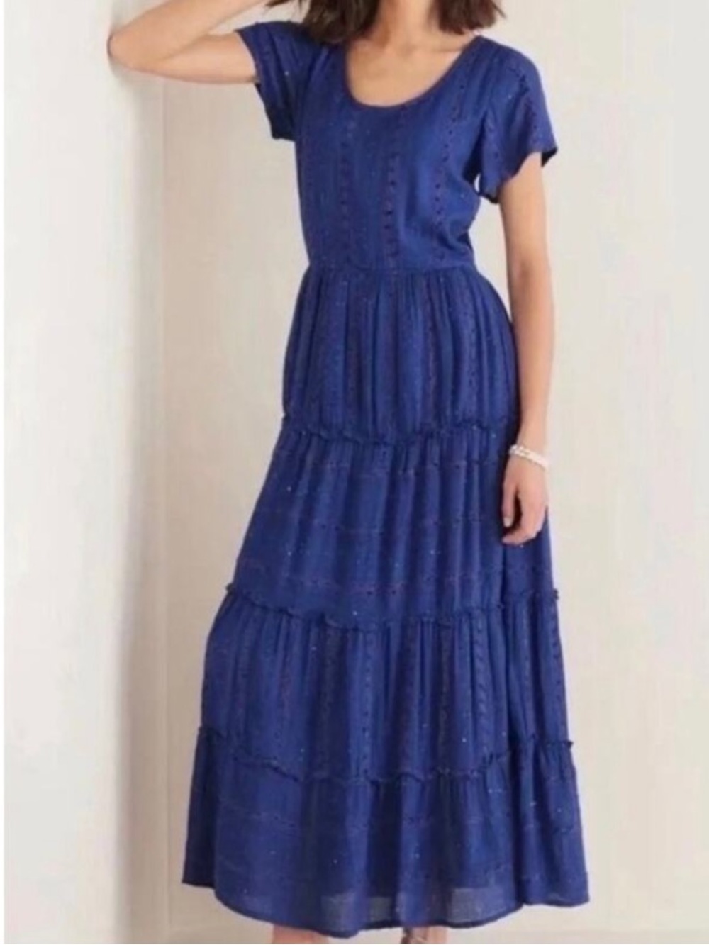 Soft Surroundings NWT Kara Shimmer Tiered Maxi Dress XS Boho Sequin Resortwear